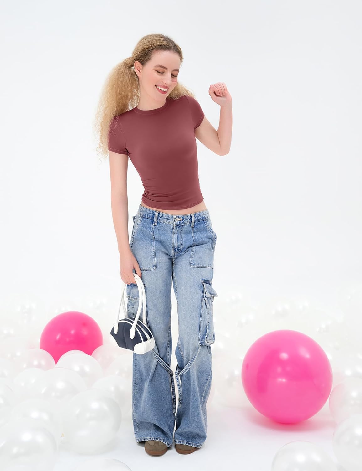 Damen Rundhals Kurzarm Tops doppelt gefüttert Slim Fit T-Shirts Basic T-Shirts - Bild 65 von 89
