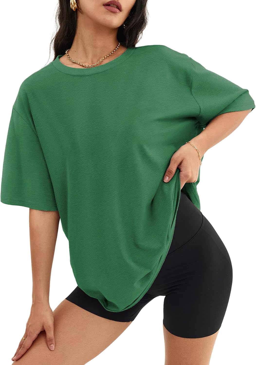 Womens Oversized Crewneck T-Shirts Loose Fit Short Sleeve Casual Tops for Summer - Picture 61 of 153