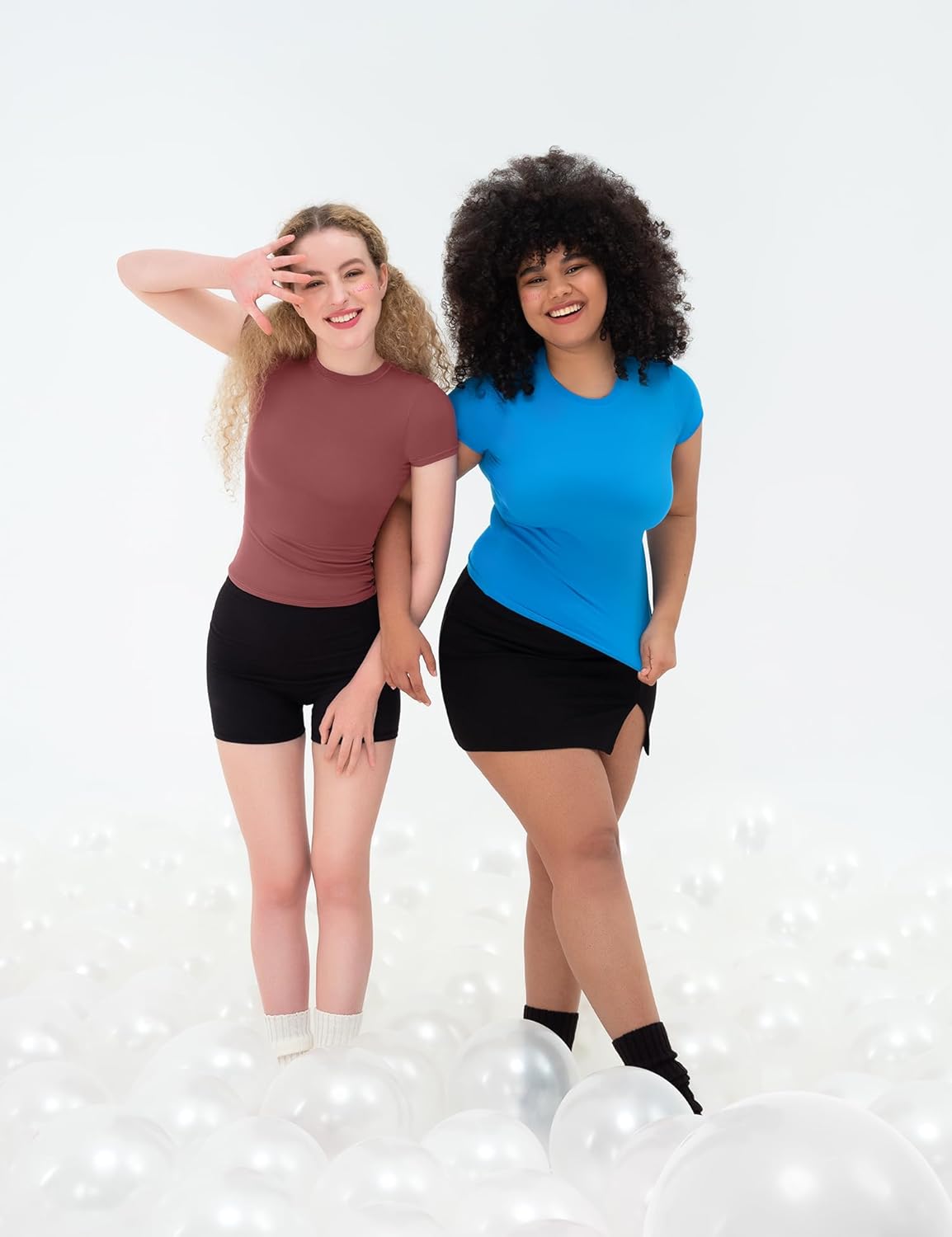 Damen Rundhals Kurzarm Tops doppelt gefüttert Slim Fit T-Shirts Basic T-Shirts - Bild 66 von 89