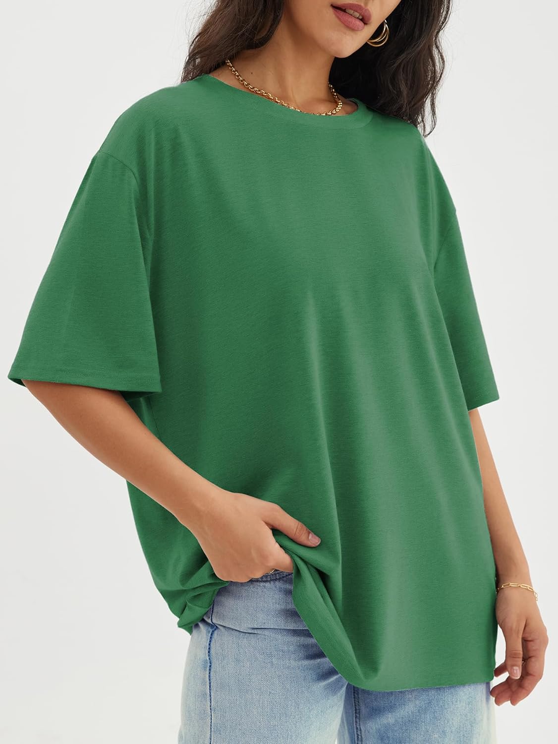 Womens Oversized Crewneck T-Shirts Loose Fit Short Sleeve Casual Tops for Summer - Picture 63 of 153