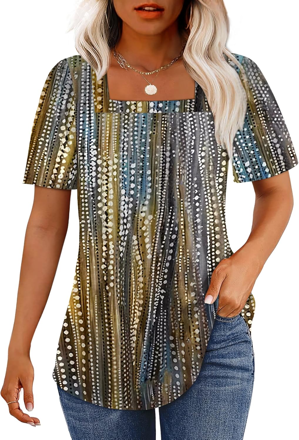 Womens Pleated Square Neck T-Shirts Puff Short Sleeve Casual Summer Tops - Picture 43 of 77
