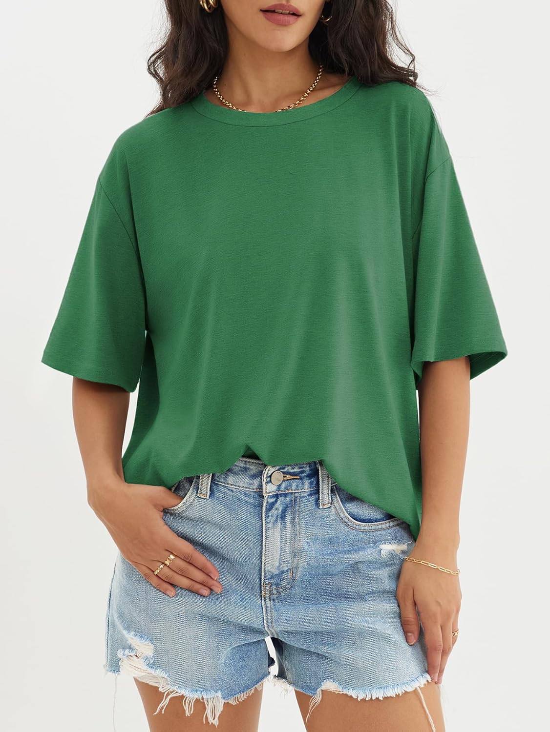 Womens Oversized Crewneck T-Shirts Loose Fit Short Sleeve Casual Tops for Summer - Picture 65 of 153