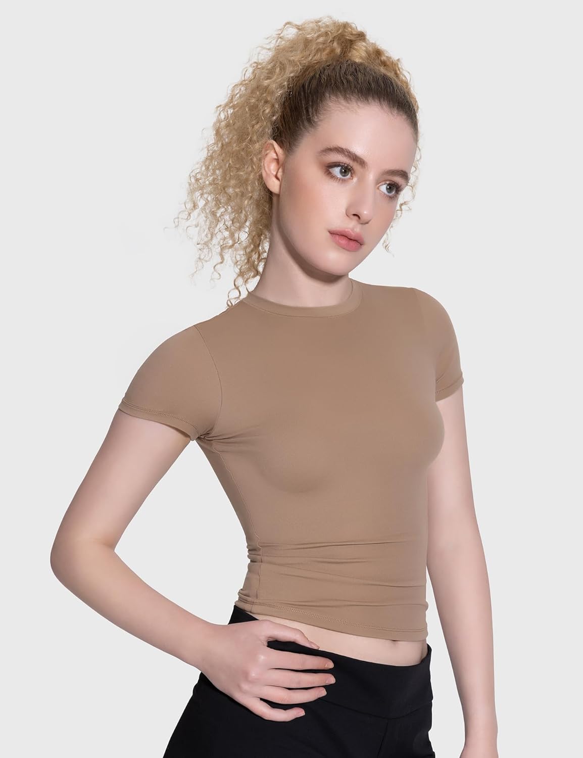 Damen Rundhals Kurzarm Tops doppelt gefüttert Slim Fit T-Shirts Basic T-Shirts - Bild 70 von 89