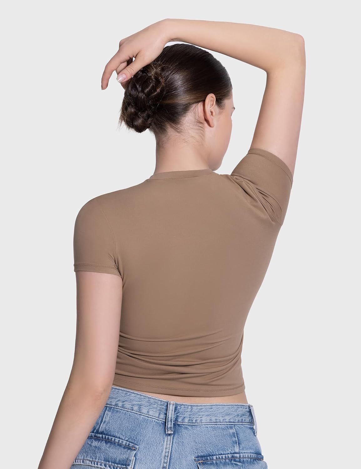 Damen Rundhals Kurzarm Tops doppelt gefüttert Slim Fit T-Shirts Basic T-Shirts - Bild 71 von 89