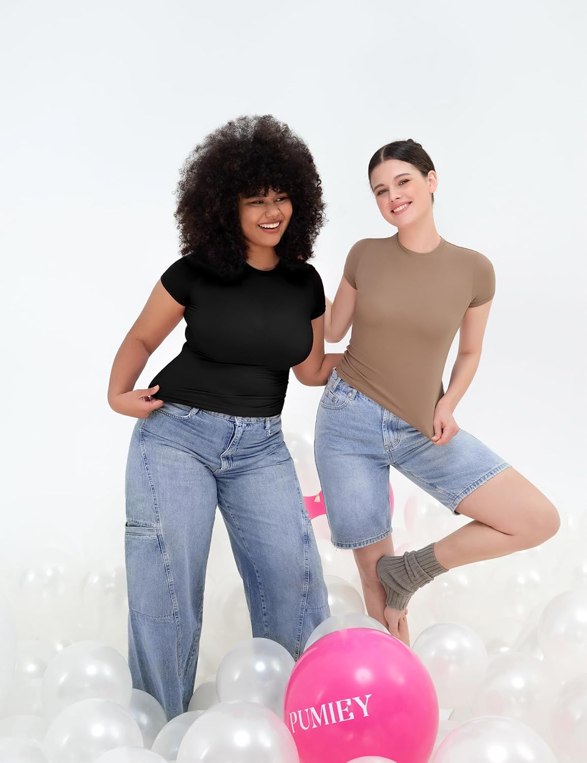 Damen Rundhals Kurzarm Tops doppelt gefüttert Slim Fit T-Shirts Basic T-Shirts - Bild 73 von 89