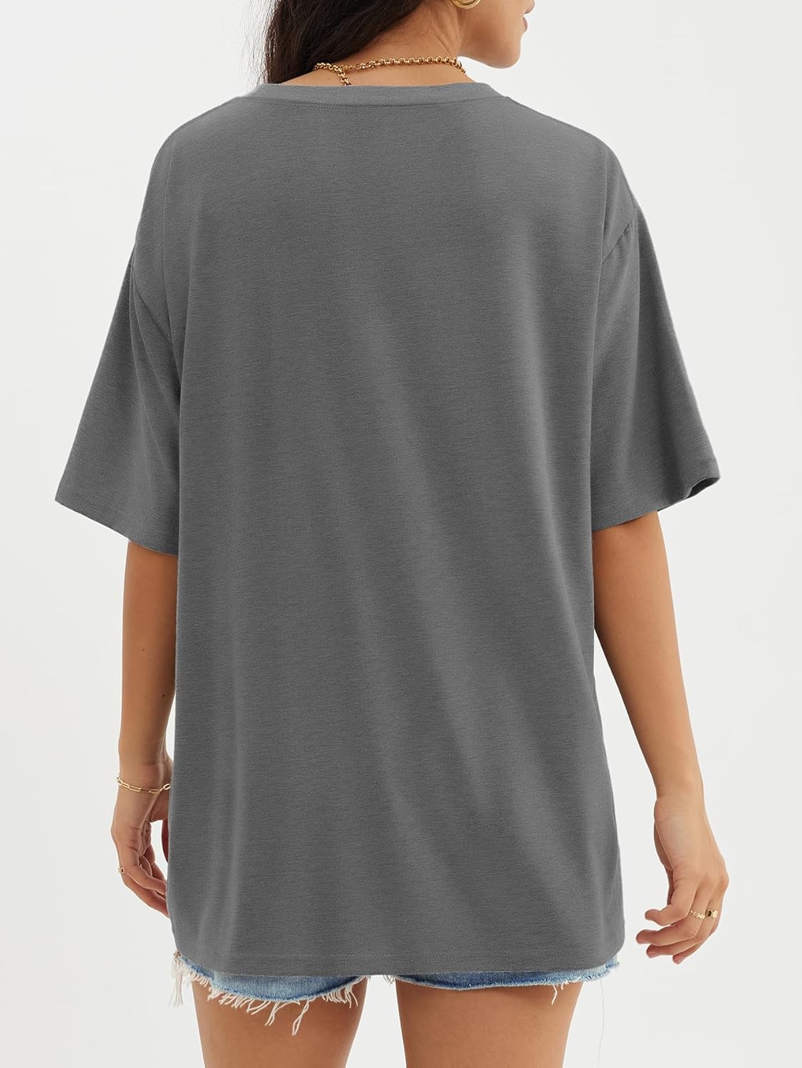 Womens Oversized Crewneck T-Shirts Loose Fit Short Sleeve Casual Tops for Summer - Picture 69 of 153