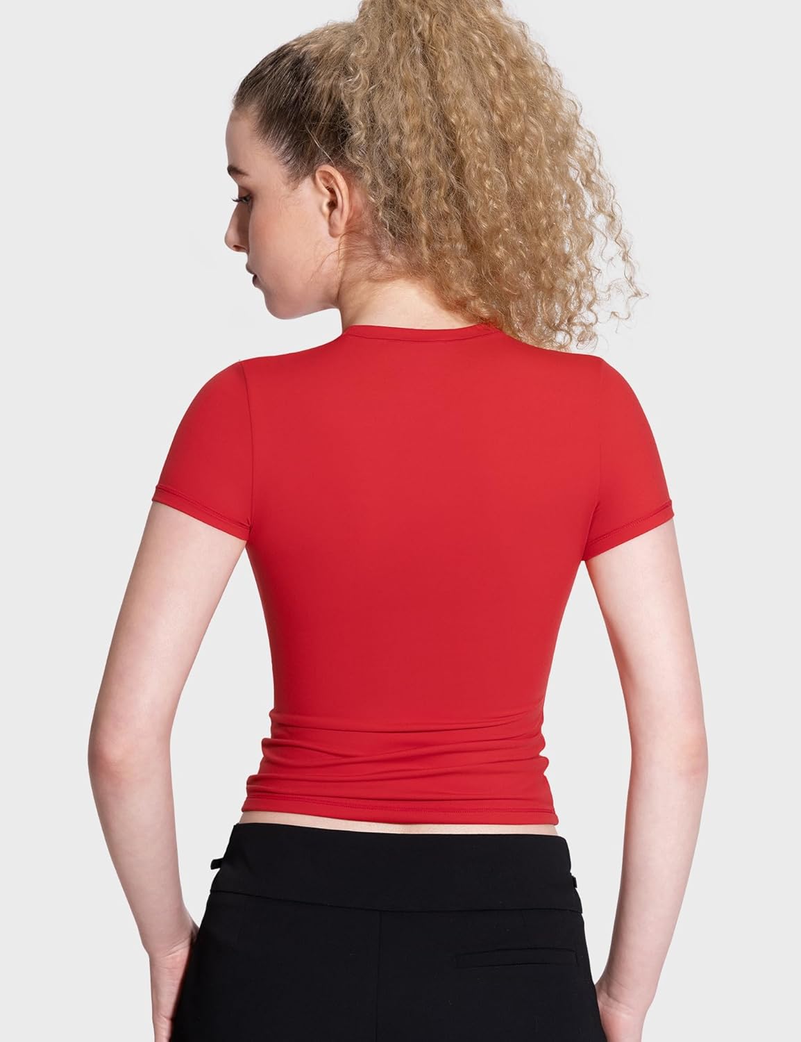 Damen Rundhals Kurzarm Tops doppelt gefüttert Slim Fit T-Shirts Basic T-Shirts - Bild 77 von 89