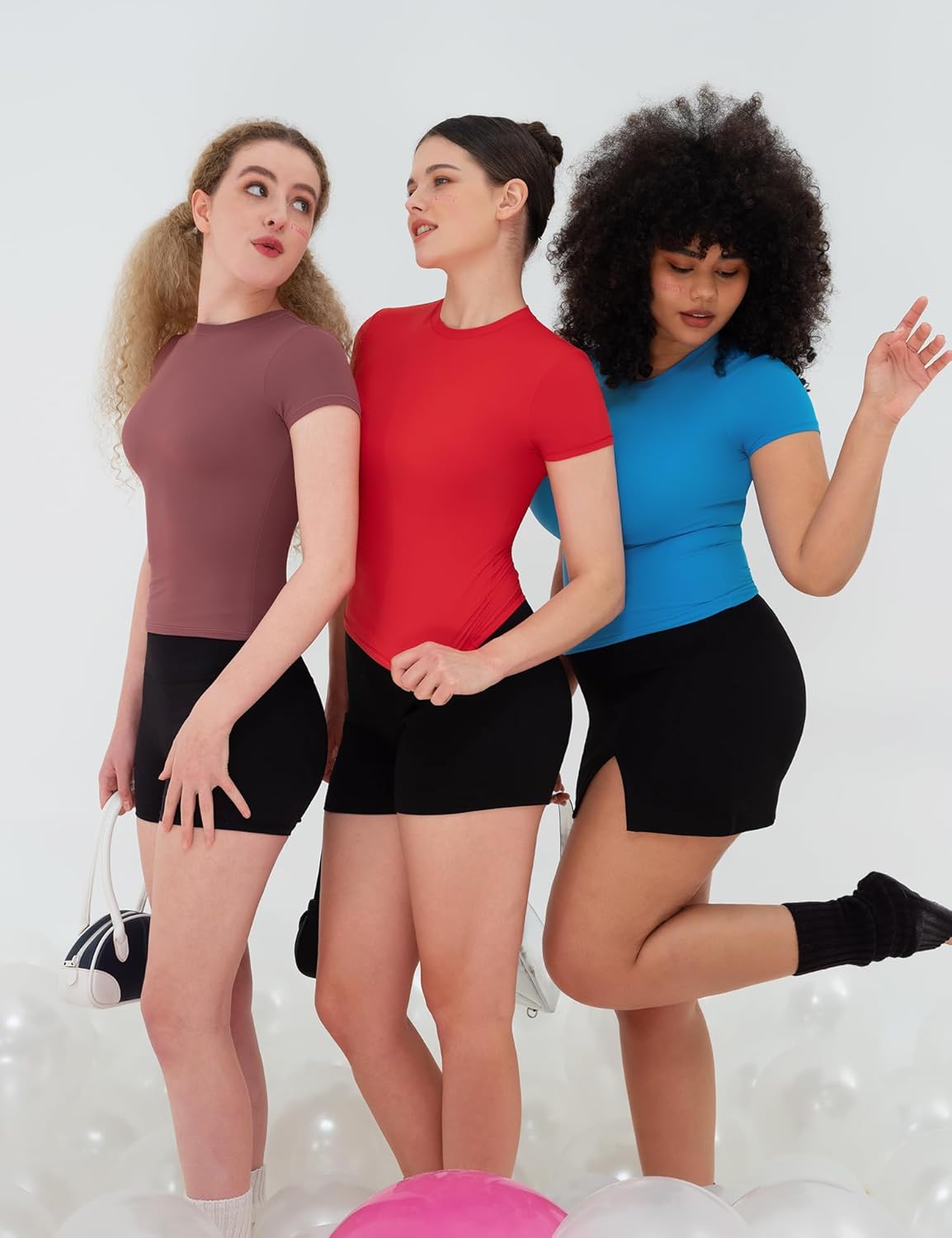 Damen Rundhals Kurzarm Tops doppelt gefüttert Slim Fit T-Shirts Basic T-Shirts - Bild 79 von 89