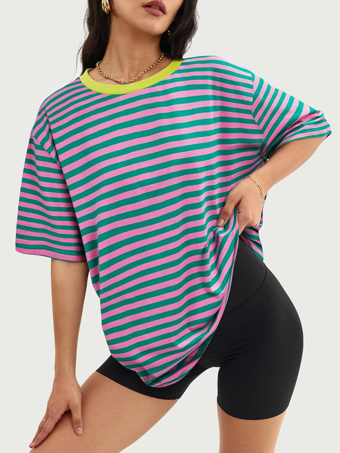 Womens Oversized Crewneck T-Shirts Loose Fit Short Sleeve Casual Tops for Summer - Picture 74 of 153