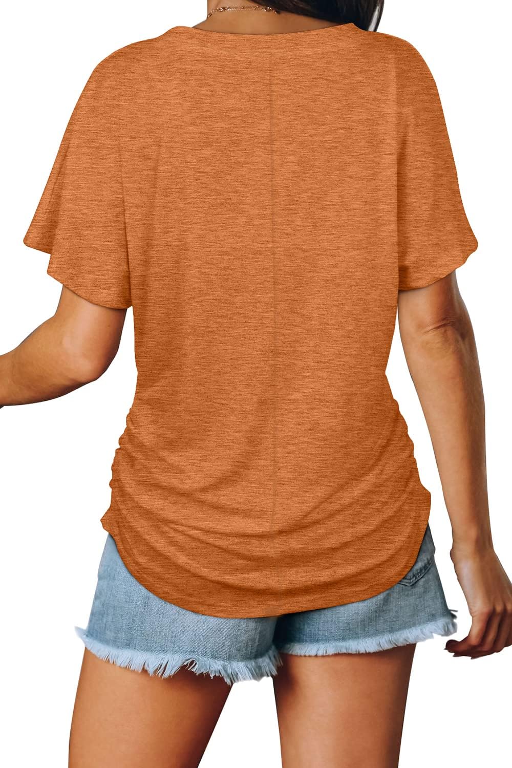 Women's Short Sleeve V Neck Dolman Tops with Side Shirring Loose Fit Shirts - Picture 55 of 138