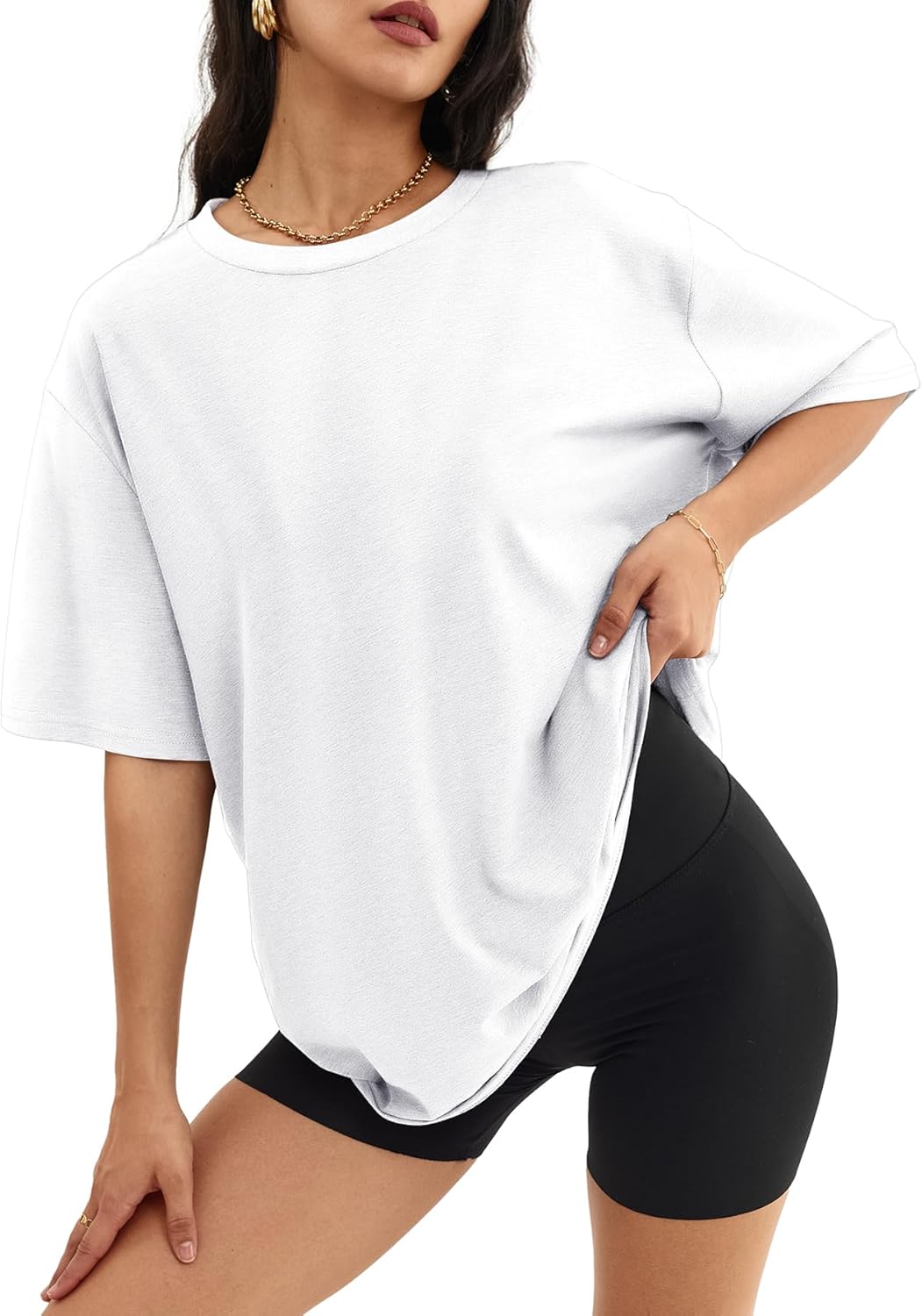Womens Oversized Crewneck T-Shirts Loose Fit Short Sleeve Casual Tops for Summer - Picture 75 of 153
