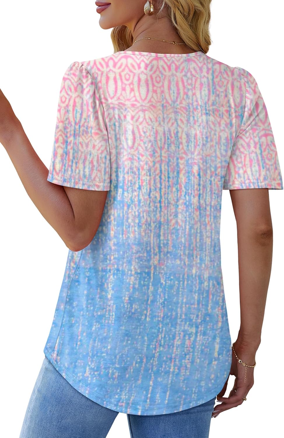 Womens Pleated Square Neck T-Shirts Puff Short Sleeve Casual Summer Tops - Picture 57 of 77