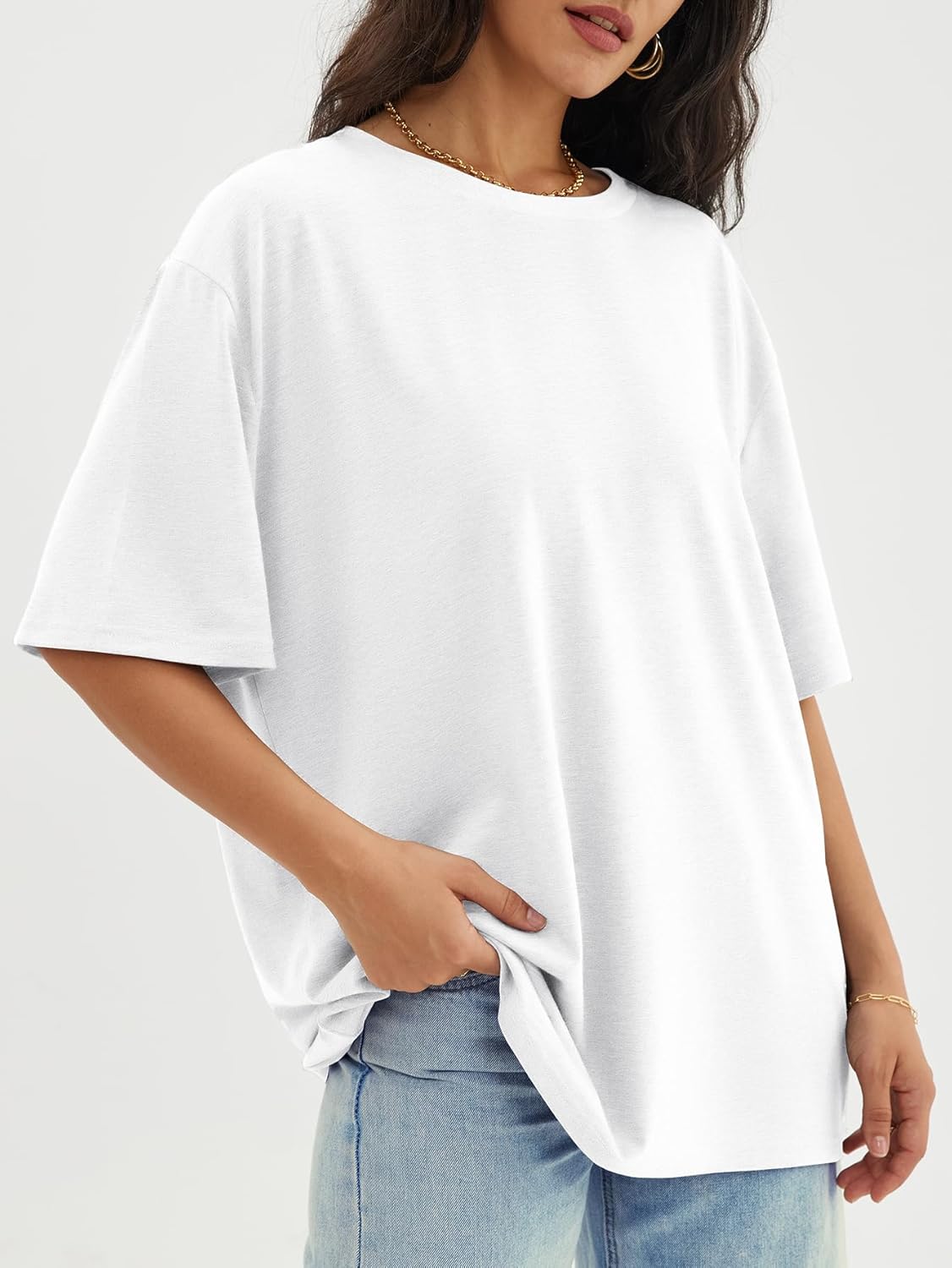 Womens Oversized Crewneck T-Shirts Loose Fit Short Sleeve Casual Tops for Summer - Picture 77 of 153
