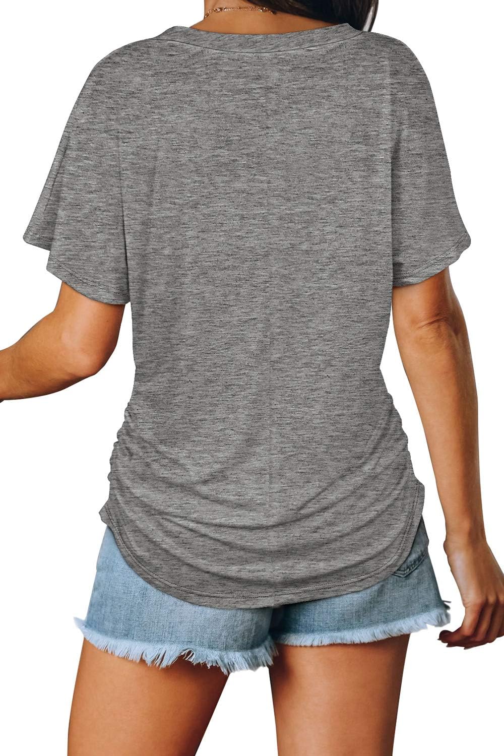 Women's Short Sleeve V Neck Dolman Tops with Side Shirring Loose Fit Shirts - Picture 59 of 138