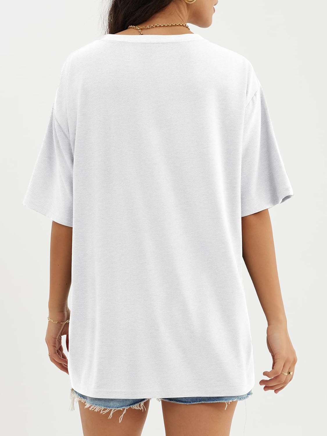 Womens Oversized Crewneck T-Shirts Loose Fit Short Sleeve Casual Tops for Summer - Picture 79 of 153