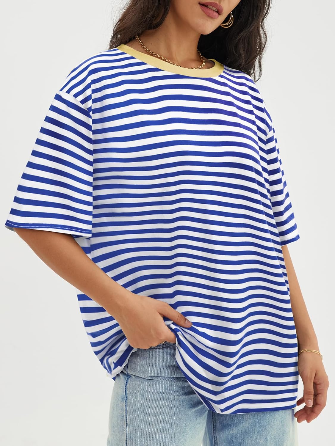 Womens Oversized Crewneck T-Shirts Loose Fit Short Sleeve Casual Tops for Summer - Picture 80 of 153