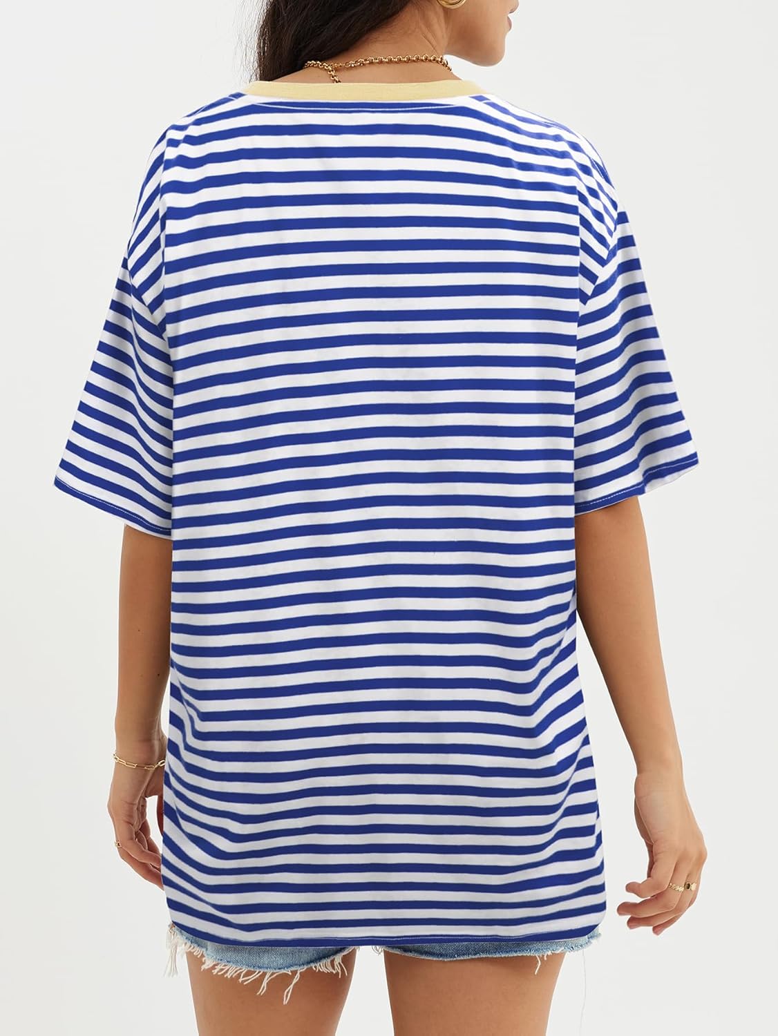 Womens Oversized Crewneck T-Shirts Loose Fit Short Sleeve Casual Tops for Summer - Picture 81 of 153