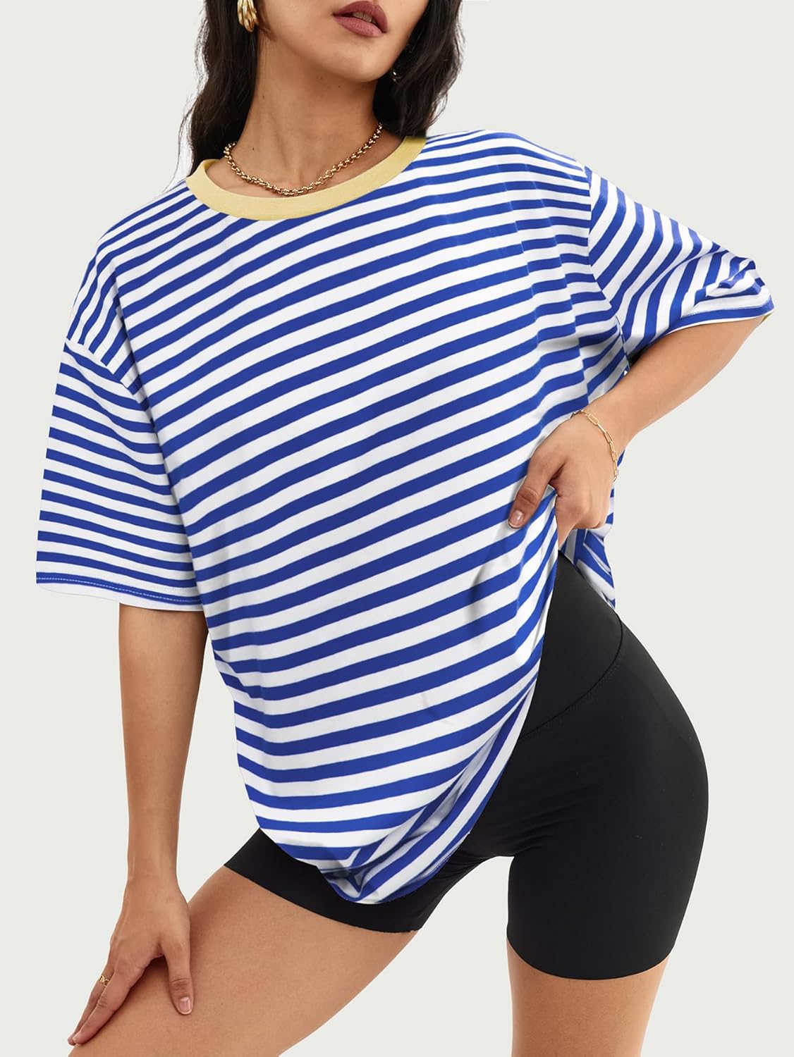 Womens Oversized Crewneck T-Shirts Loose Fit Short Sleeve Casual Tops for Summer - Picture 82 of 153