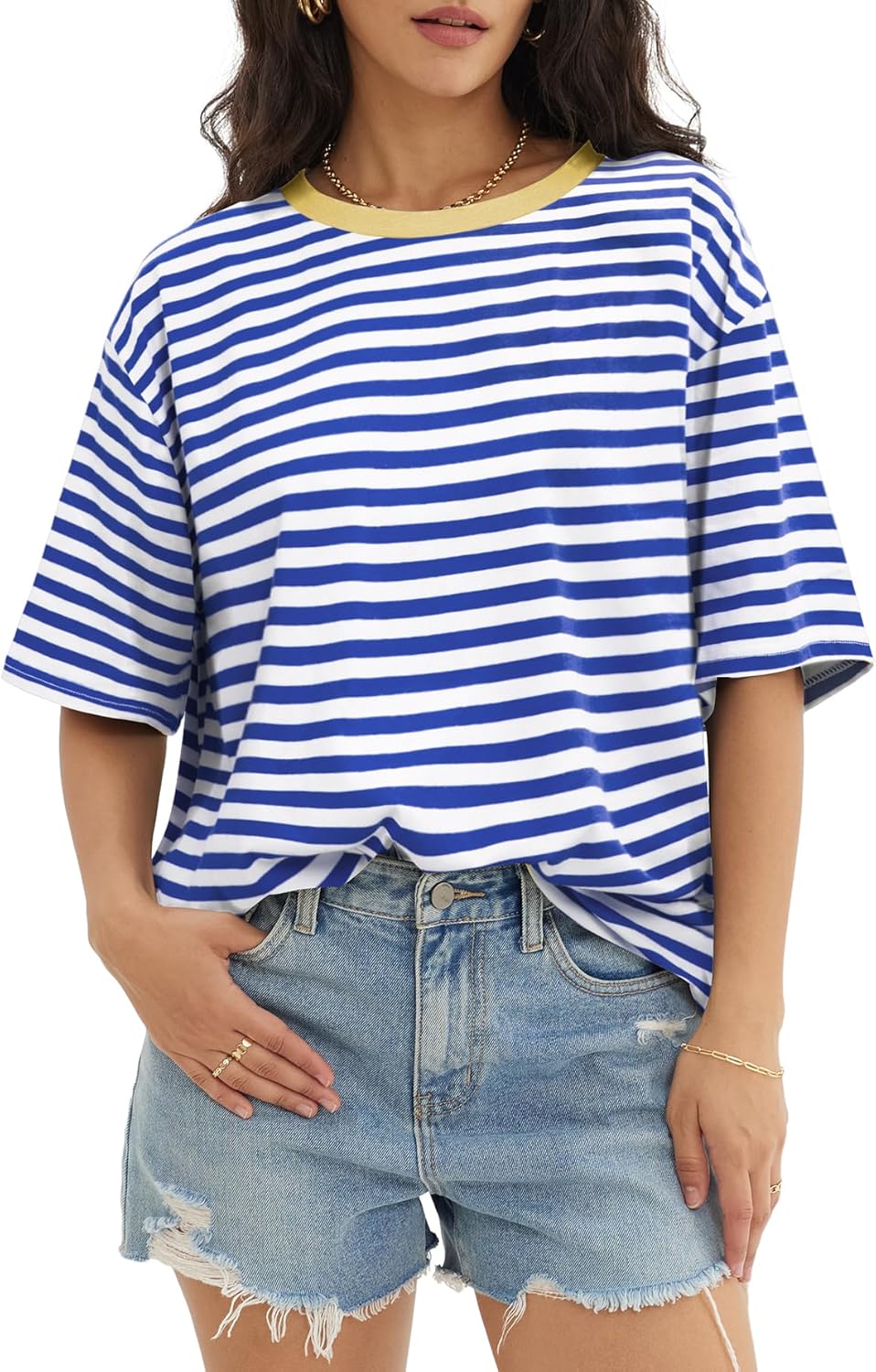 Womens Oversized Crewneck T-Shirts Loose Fit Short Sleeve Casual Tops for Summer - Picture 83 of 153