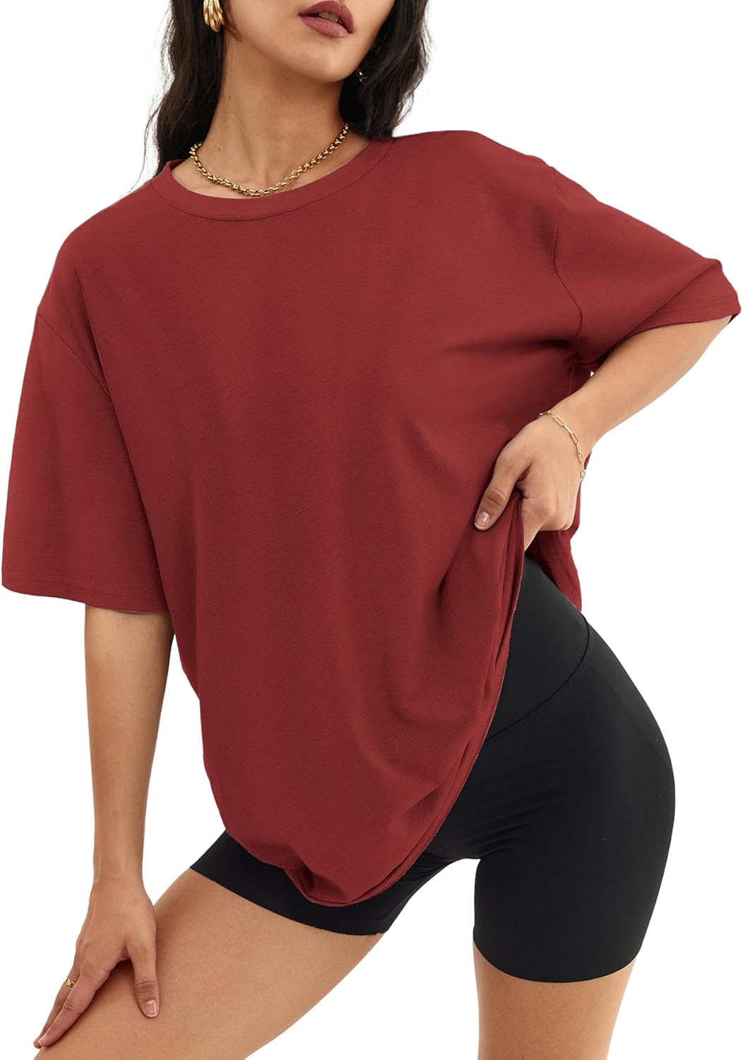 Womens Oversized Crewneck T-Shirts Loose Fit Short Sleeve Casual Tops for Summer - Picture 84 of 153