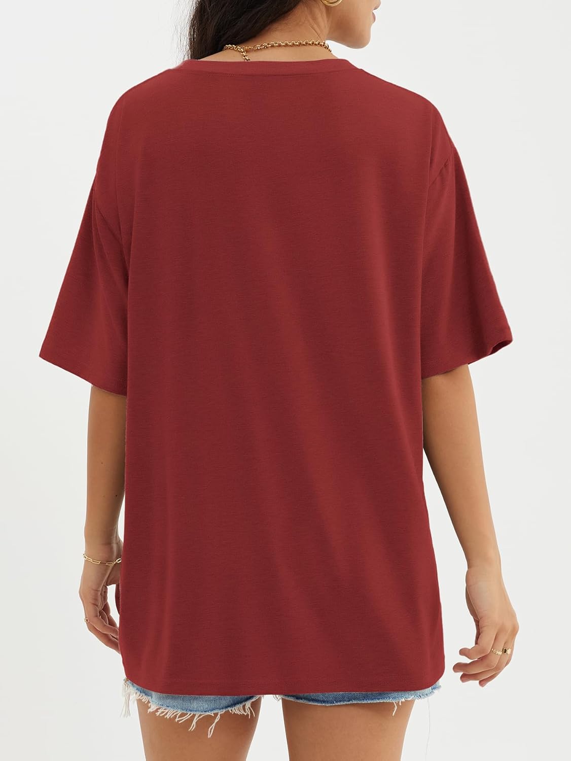 Womens Oversized Crewneck T-Shirts Loose Fit Short Sleeve Casual Tops for Summer - Picture 87 of 153