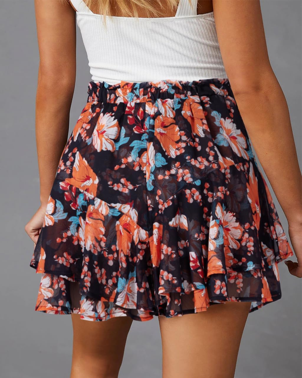 Women's Flowy Shorts Casual Boho Floral Ruffle Mini Skorts for Running Tennis - Picture 36 of 145