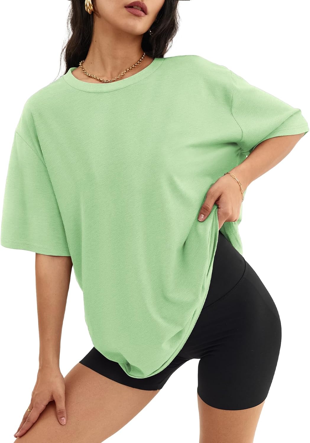Womens Oversized Crewneck T-Shirts Loose Fit Short Sleeve Casual Tops for Summer - Picture 89 of 153