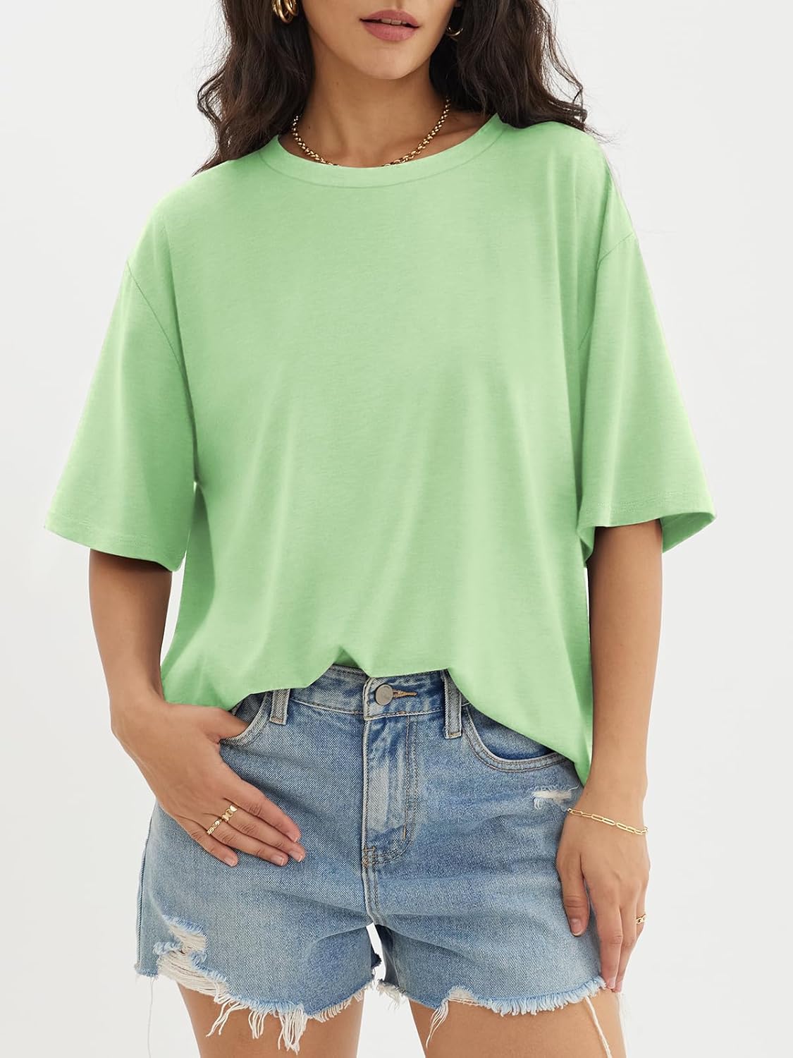 Womens Oversized Crewneck T-Shirts Loose Fit Short Sleeve Casual Tops for Summer - Picture 91 of 153