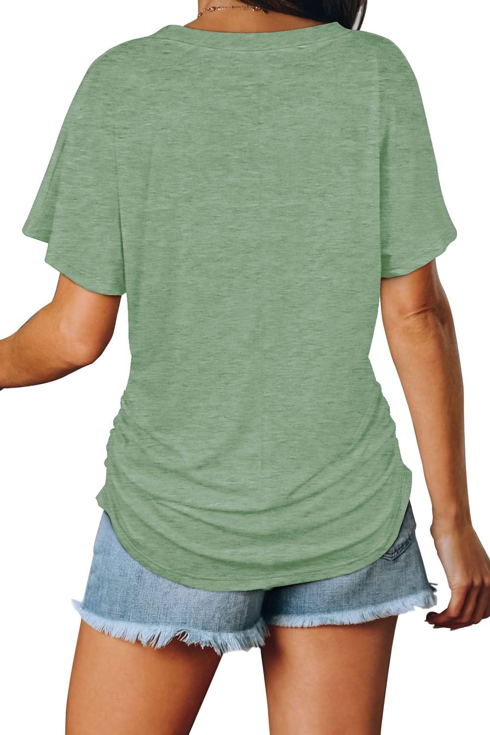 Women's Short Sleeve V Neck Dolman Tops with Side Shirring Loose Fit Shirts - Picture 68 of 138