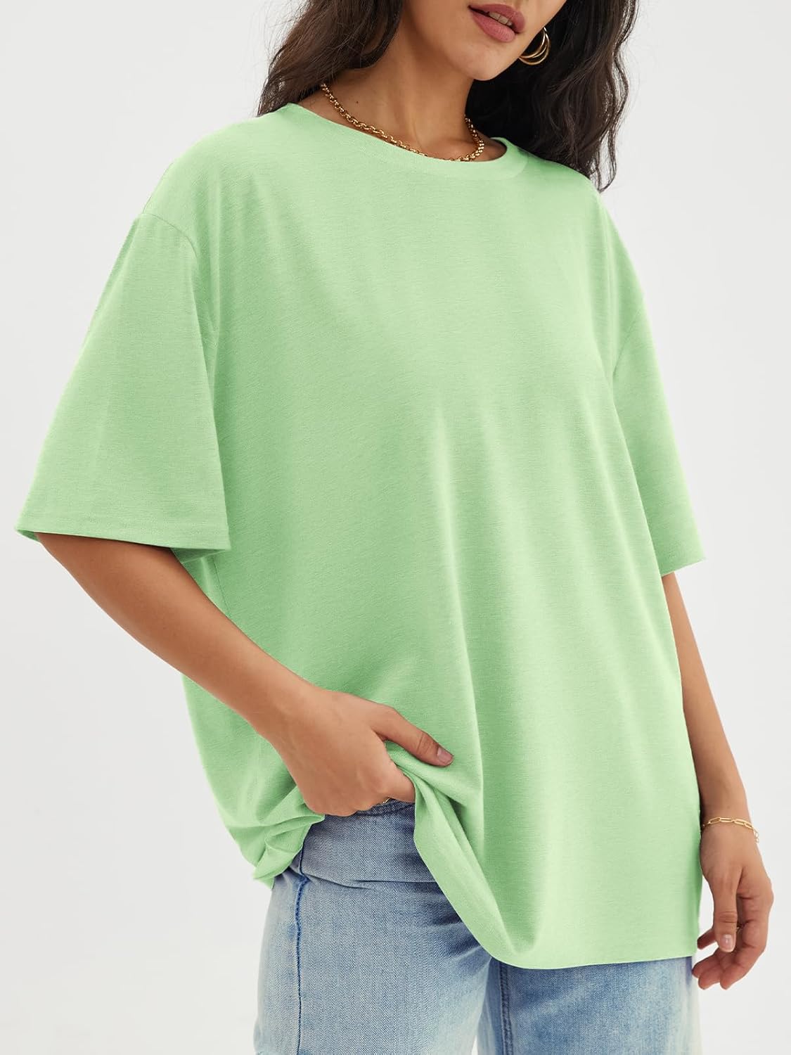 Womens Oversized Crewneck T-Shirts Loose Fit Short Sleeve Casual Tops for Summer - Picture 92 of 153