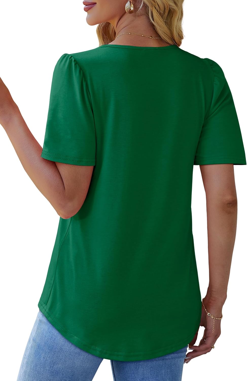 Womens Pleated Square Neck T-Shirts Puff Short Sleeve Casual Summer Tops - Picture 72 of 77
