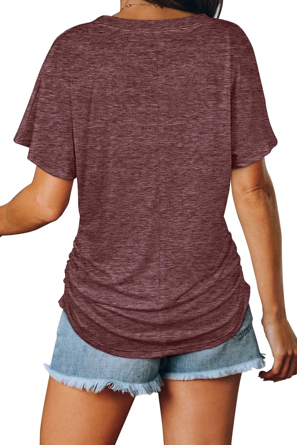 Women's Short Sleeve V Neck Dolman Tops with Side Shirring Loose Fit Shirts - Picture 72 of 138
