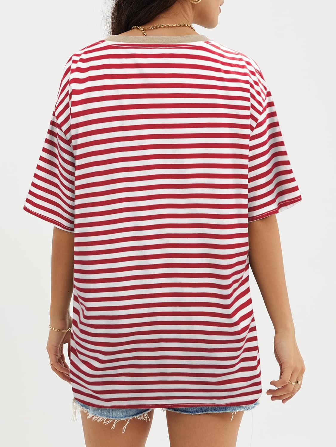Womens Oversized Crewneck T-Shirts Loose Fit Short Sleeve Casual Tops for Summer - Picture 96 of 153