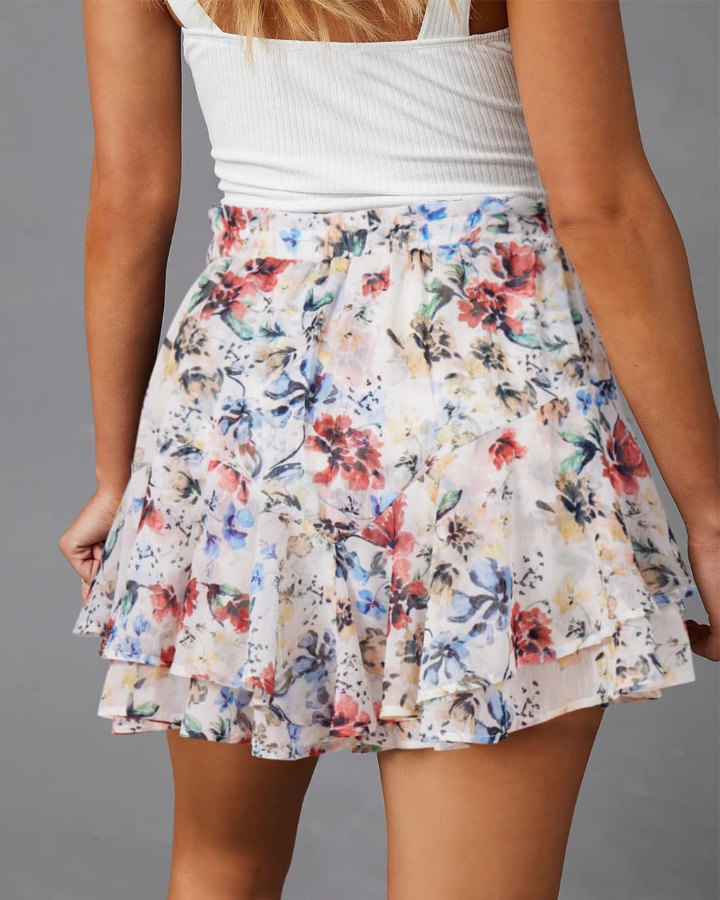 Women's Flowy Shorts Casual Boho Floral Ruffle Mini Skorts for Running Tennis - Picture 41 of 145