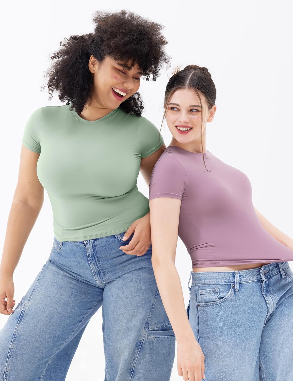 Damen Rundhals Kurzarm Tops doppelt gefüttert Slim Fit T-Shirts Basic T-Shirts - Bild 82 von 89