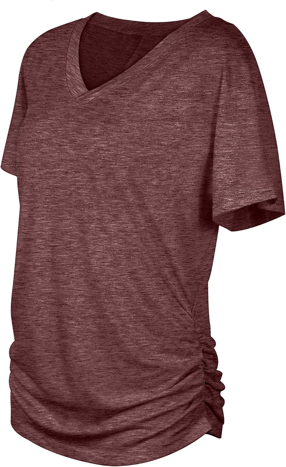 Women's Short Sleeve V Neck Dolman Tops with Side Shirring Loose Fit Shirts - Picture 73 of 138