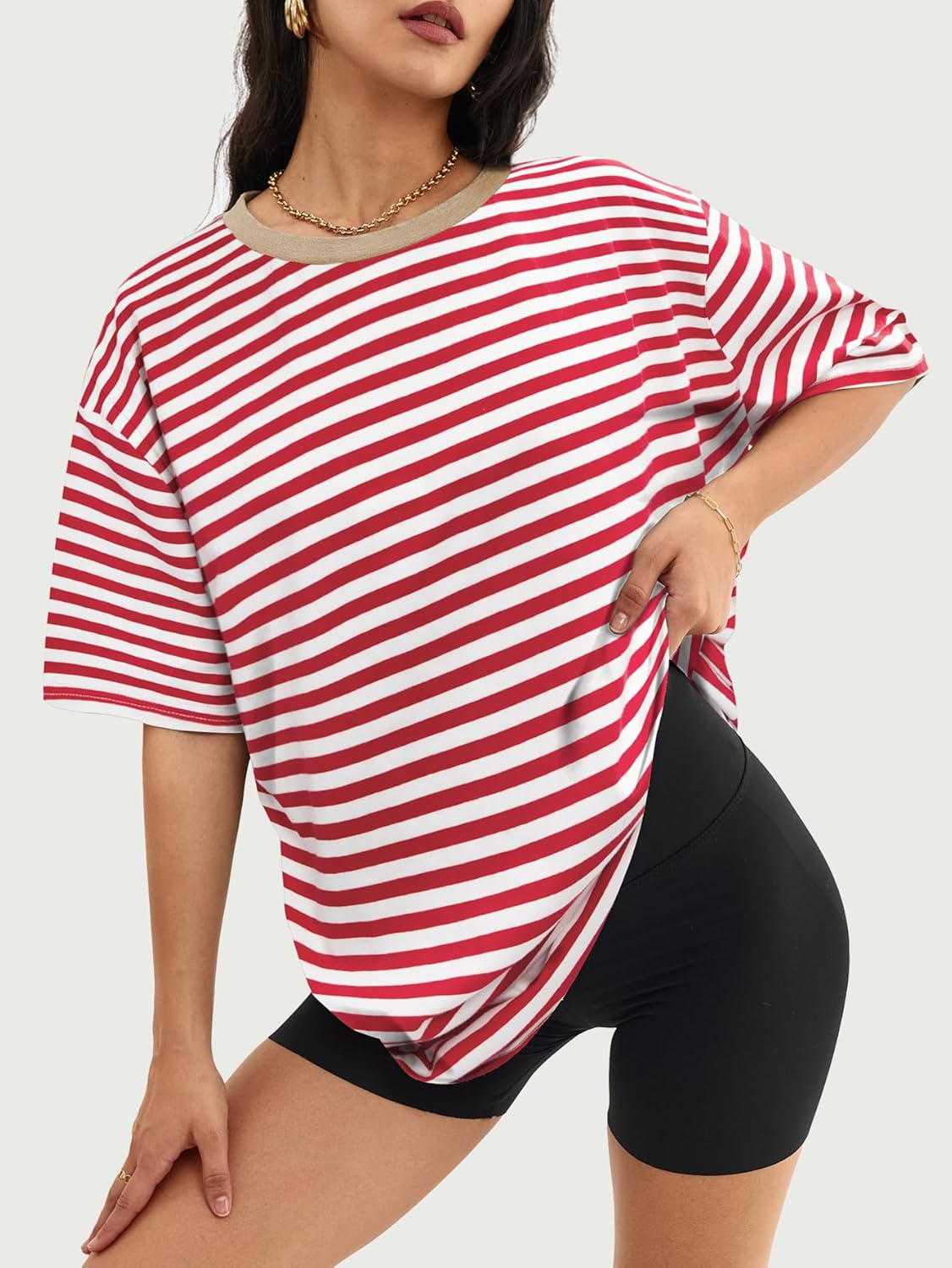 Womens Oversized Crewneck T-Shirts Loose Fit Short Sleeve Casual Tops for Summer - Picture 97 of 153