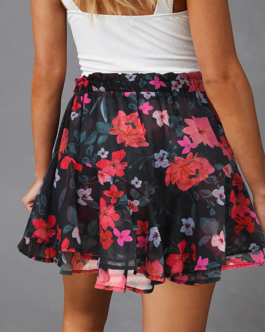 Women's Flowy Shorts Casual Boho Floral Ruffle Mini Skorts for Running Tennis - Picture 43 of 145