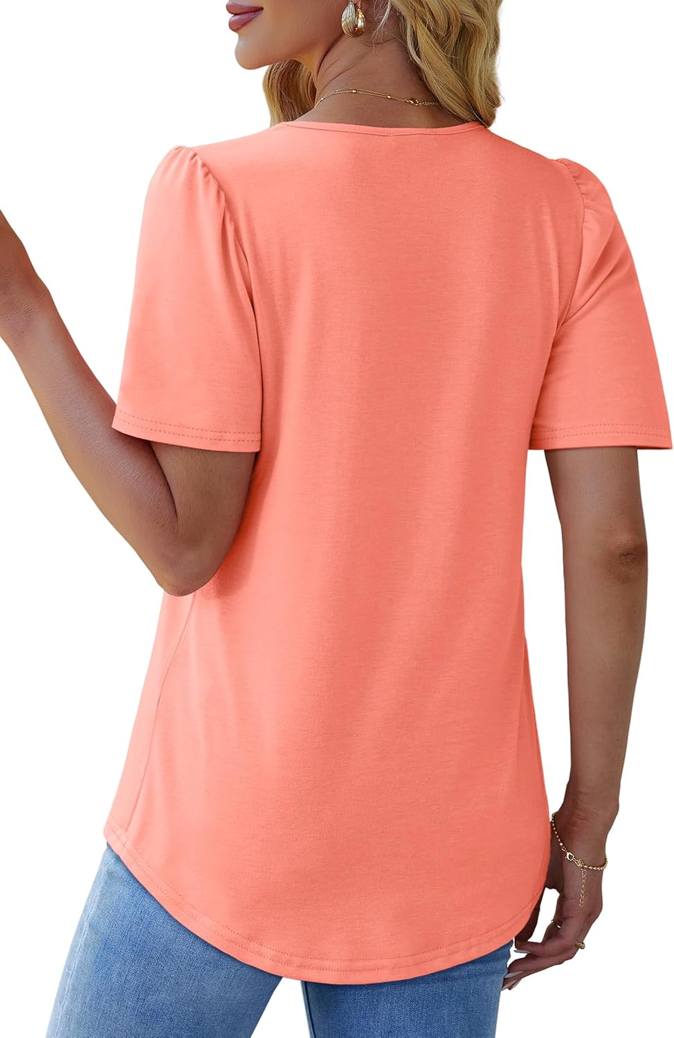Womens Pleated Square Neck T-Shirts Puff Short Sleeve Casual Summer Tops - Picture 77 of 77