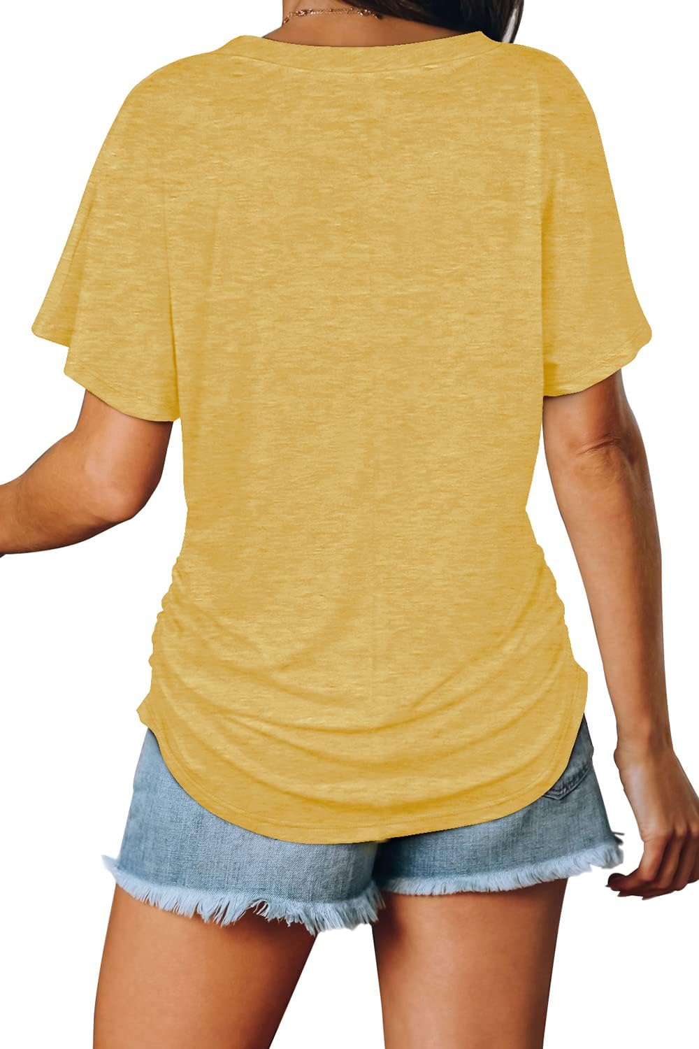 Women's Short Sleeve V Neck Dolman Tops with Side Shirring Loose Fit Shirts - Picture 77 of 138