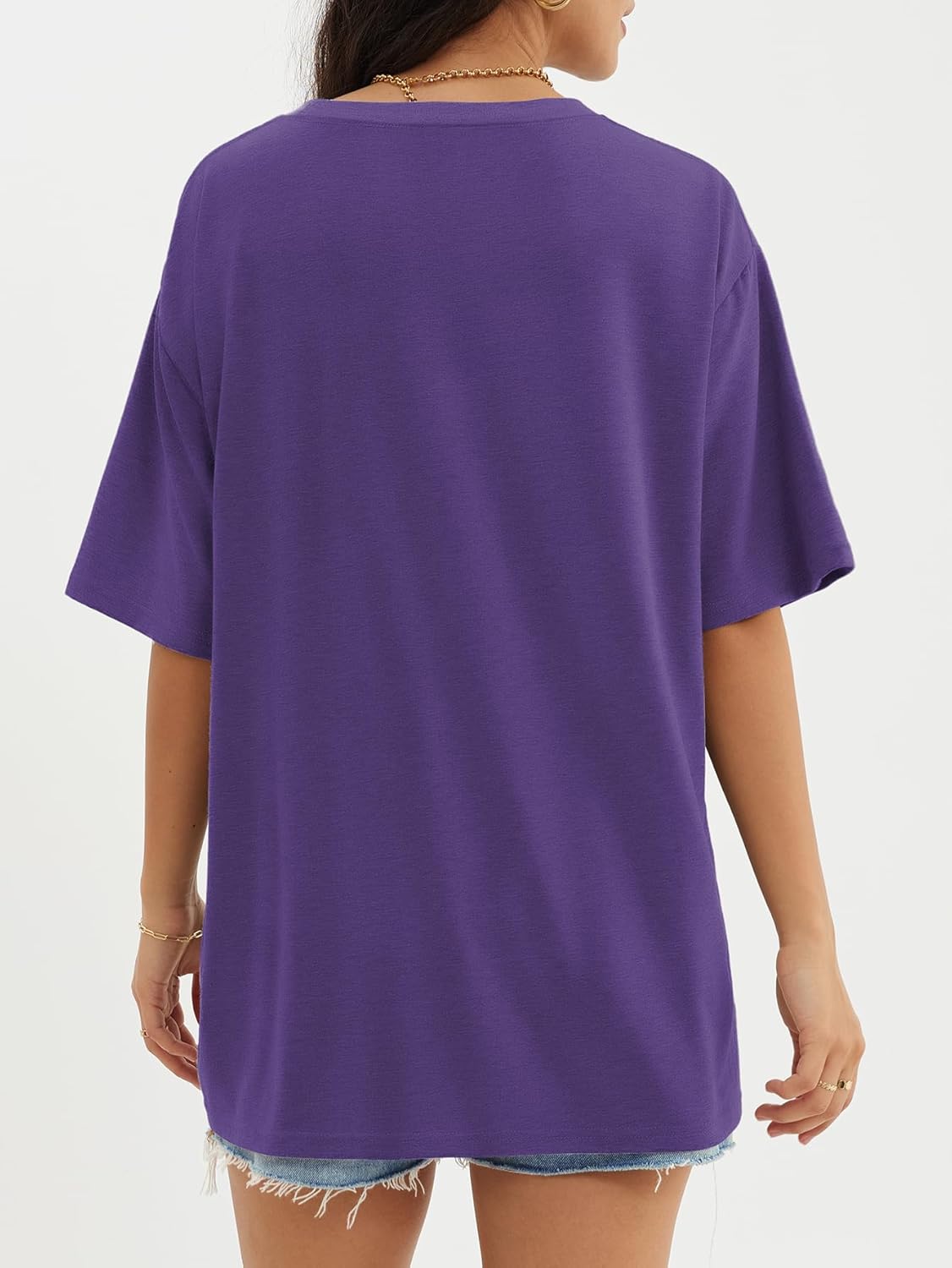 Womens Oversized Crewneck T-Shirts Loose Fit Short Sleeve Casual Tops for Summer - Picture 101 of 153