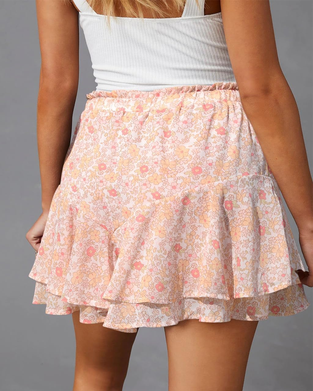 Women's Flowy Shorts Casual Boho Floral Ruffle Mini Skorts for Running Tennis - Picture 48 of 145