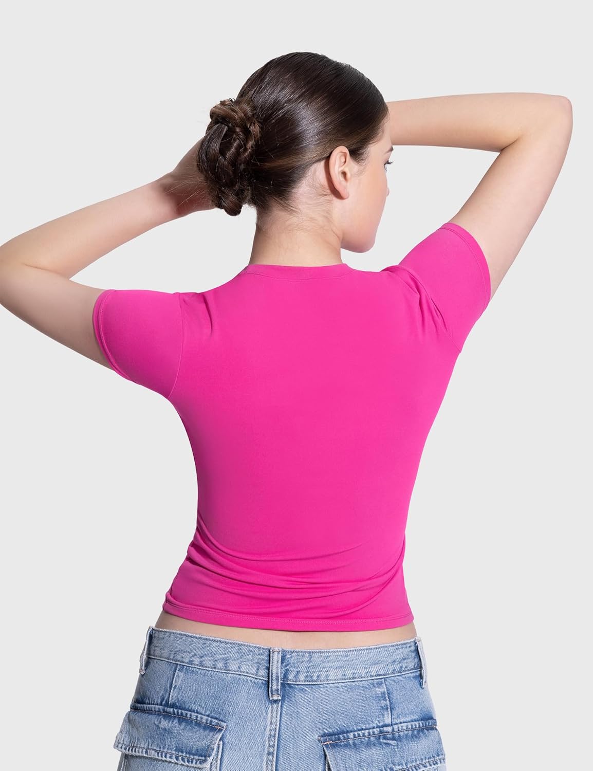 Damen Rundhals Kurzarm Tops doppelt gefüttert Slim Fit T-Shirts Basic T-Shirts - Bild 89 von 89