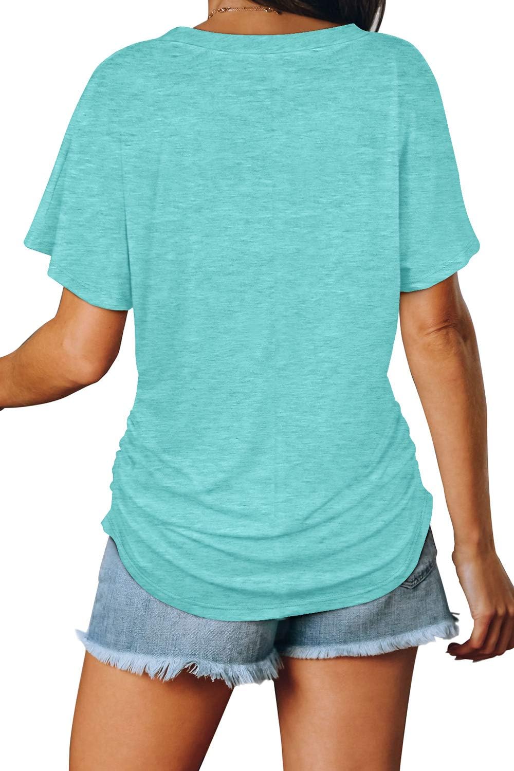 Women's Short Sleeve V Neck Dolman Tops with Side Shirring Loose Fit Shirts - Picture 81 of 138