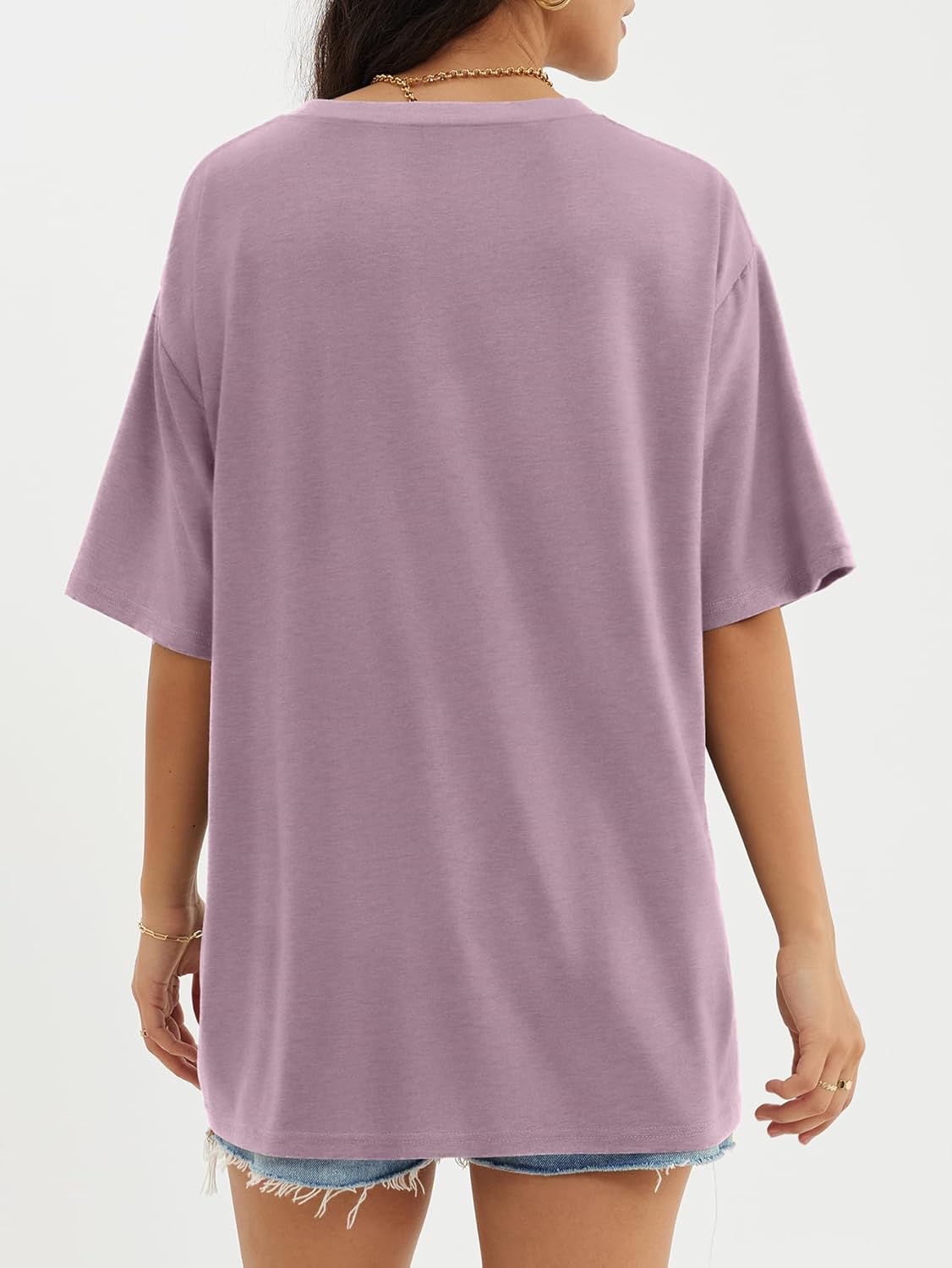 Womens Oversized Crewneck T-Shirts Loose Fit Short Sleeve Casual Tops for Summer - Picture 107 of 153