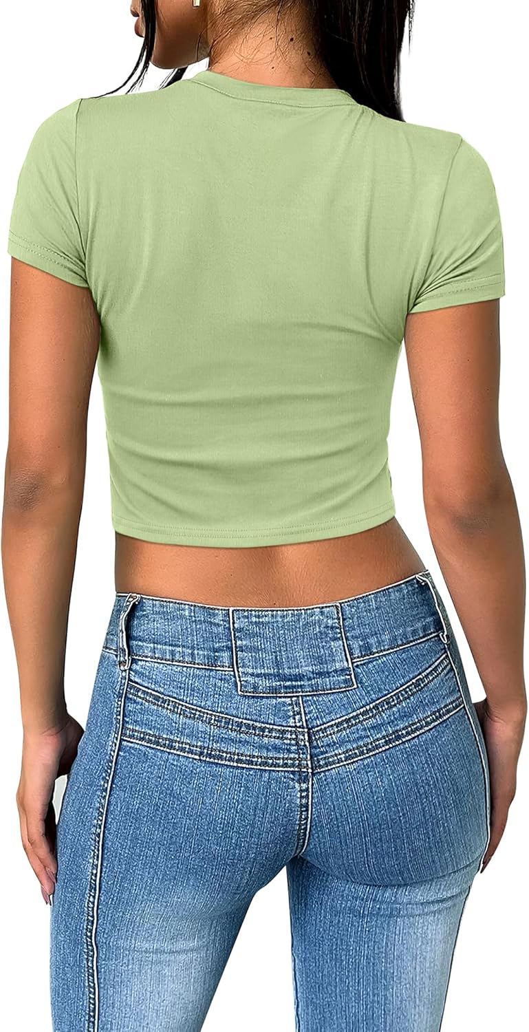 Crop Tops für Damen Sommer Trendy Tight T-Shirts 2025 Slim Fit - Bild 113 von 113
