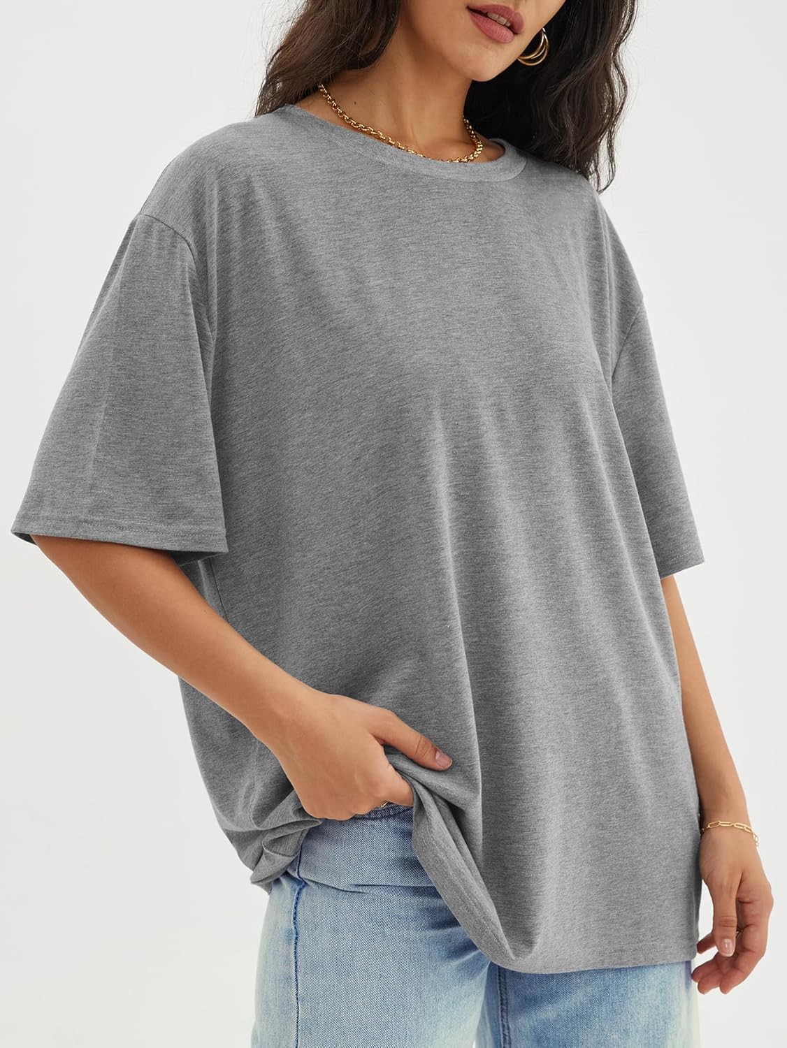 Womens Oversized Crewneck T-Shirts Loose Fit Short Sleeve Casual Tops for Summer - Picture 111 of 153