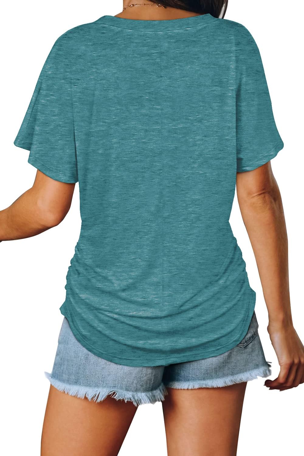 Women's Short Sleeve V Neck Dolman Tops with Side Shirring Loose Fit Shirts - Picture 86 of 138