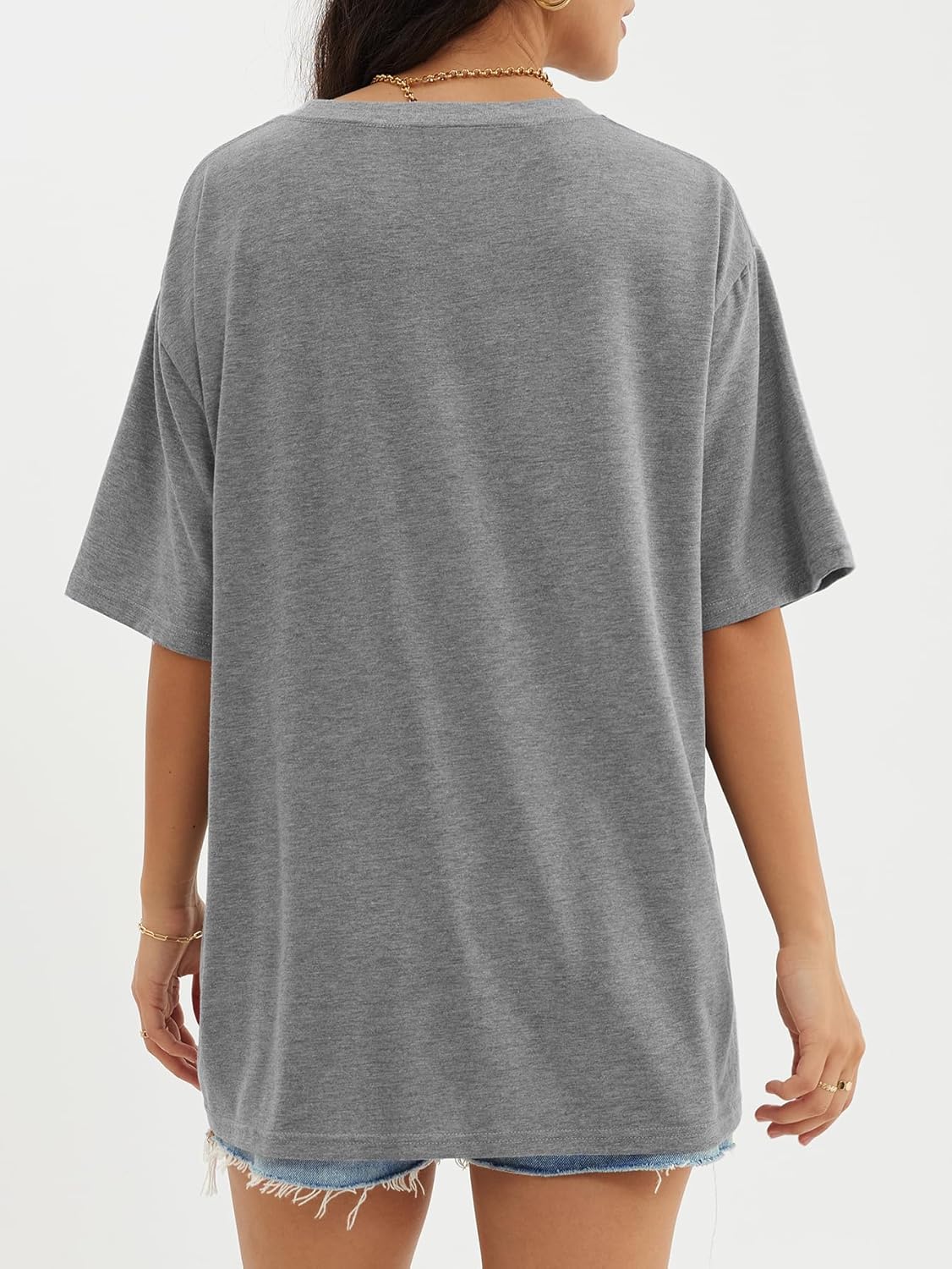 Womens Oversized Crewneck T-Shirts Loose Fit Short Sleeve Casual Tops for Summer - Picture 113 of 153