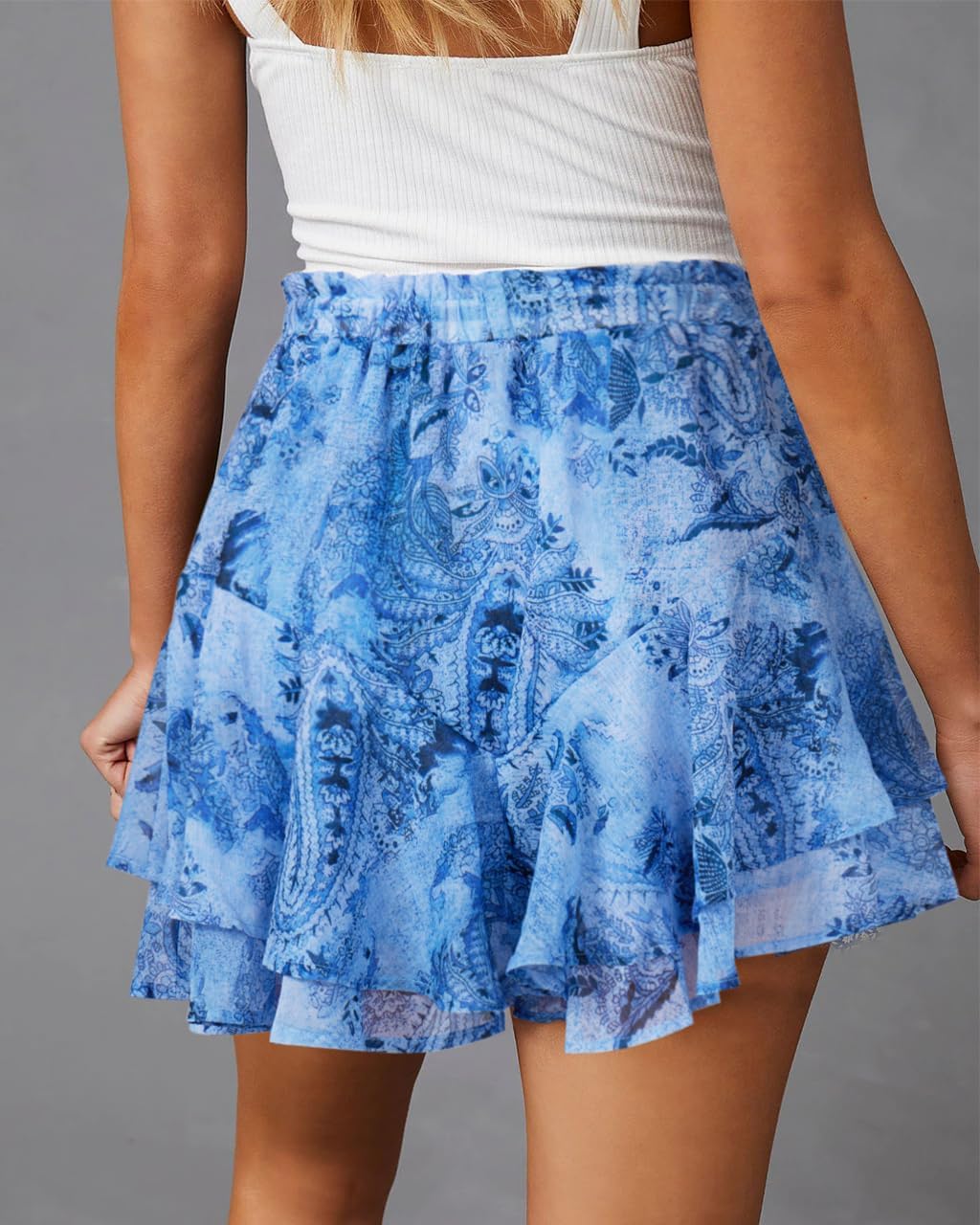 Women's Flowy Shorts Casual Boho Floral Ruffle Mini Skorts for Running Tennis - Picture 58 of 145